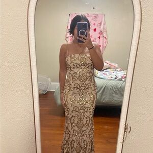 Windsor Gold Sequin Strap Sheath Dress